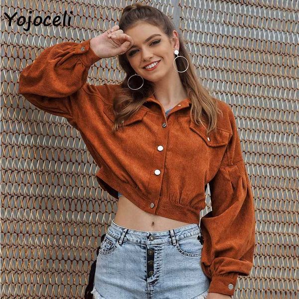 Yojoceli autumn winter corduroy coats jacket streetwear short outerwear 210609