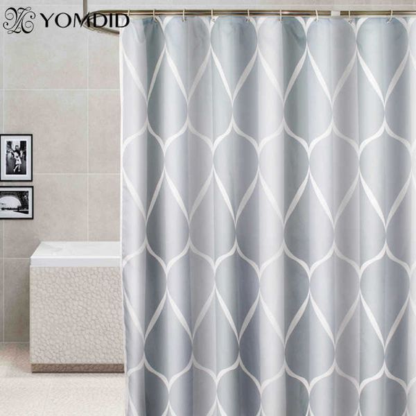 Waterproof Shower Curtain with 12 Hooks Geometric Printed Bath Curtains Water Drop Pattern Polyester Cloth Bathroom Accessories 210609