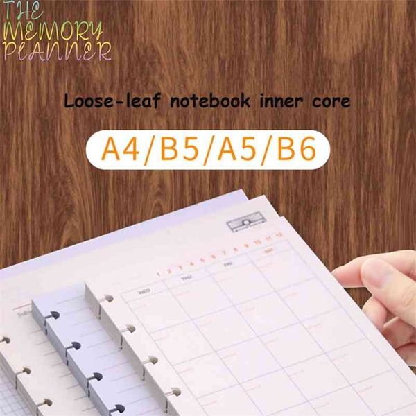 The memory & Planner mushroom hole notebook loose leaf core A4 - B5 A5 B6 60 sheet set 210611