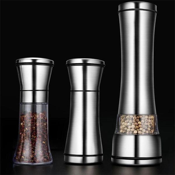 Stainless Steel Salt Pepper Mill Spice Grinder Shaker Container Seasoning Condiment Holder Kitchen Grinding Bottles Tools 210611