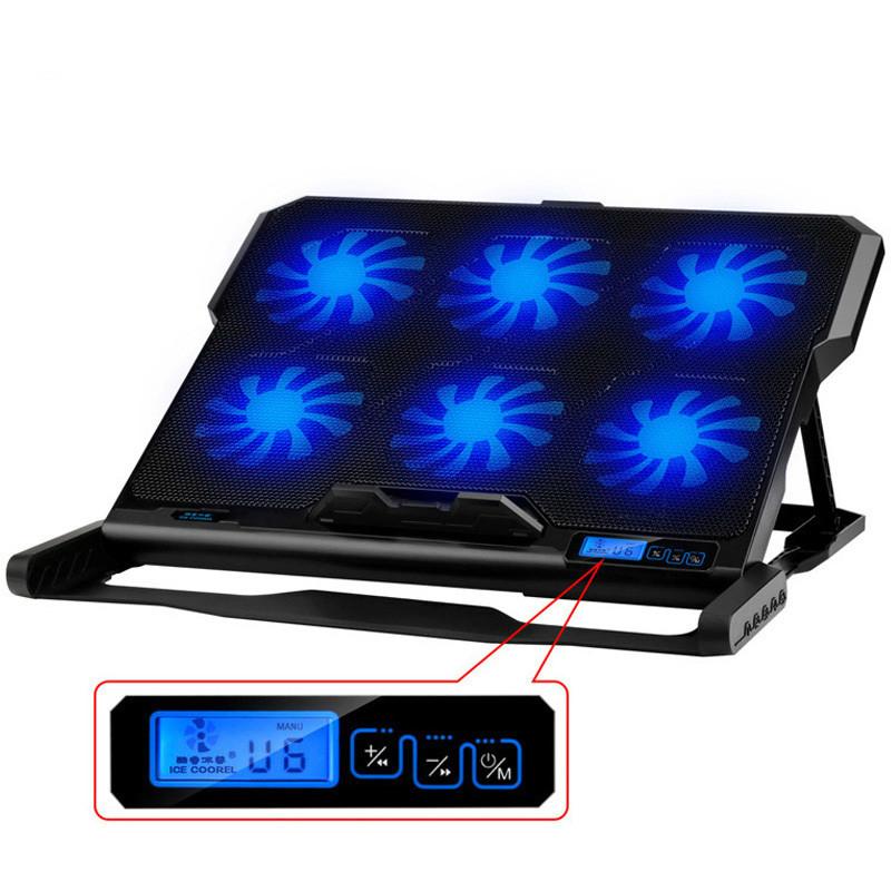 Laptop Cooling Pads SeenDa Pad 6 Fans And Double USB Ports Cooler With Light LCD Display Notebook Stand For 12-16 Inch