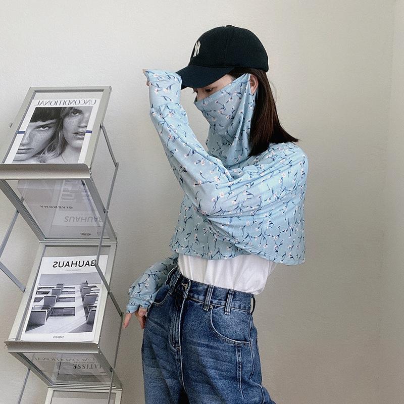 Scarves Women&#039;s Long Sleeve Poncho Face Mask Cover Scarf Summer Sunscreen Cloth Outdoor Sports Sun Protection Driving Riding Ladies