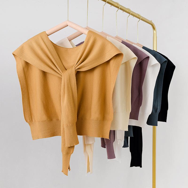 Scarves Knitted Shawl Women&#039;s 2021 Wool Autumn Winter Cervical Protection Warm Solid Color Knot Cape Scarf Fashion Bandana