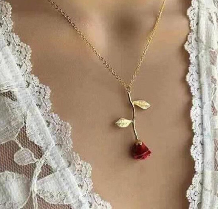 Creative 3D Delicate Red Rose Pendant Necklace Choker for Girlfriend Valentines Day Gift 211597