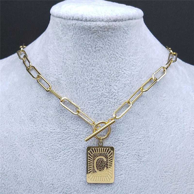 Pendant Necklaces Stainless Steel C Letter Geometry Necklace Chain Women Gold Color Choker Jewelry Chaine Acier Inoxydable NXH2001CS02