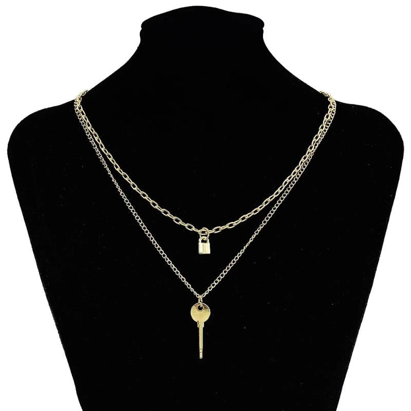 Pendant Necklaces Fashion Choker Lock Necklace Layered Chain On The Neck With Punk Jewelry Mujer Key For Women Birthday Gift