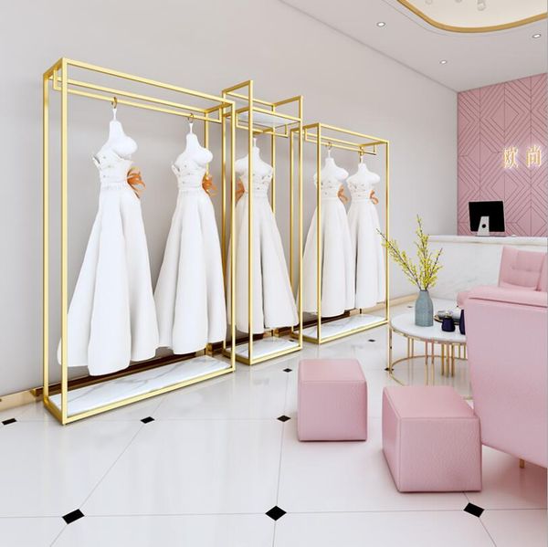 Wedding dress rack high grade display frame Commercial Furniture floor type gold special studio dresses shelf iron clothing store clothes ra