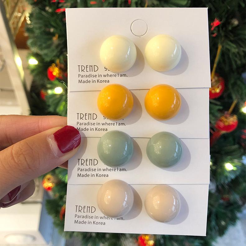 Stud Fashion S925 Silver Pin Earrings Macaron Dot Candy Minimalist Geometric Contrast For Women