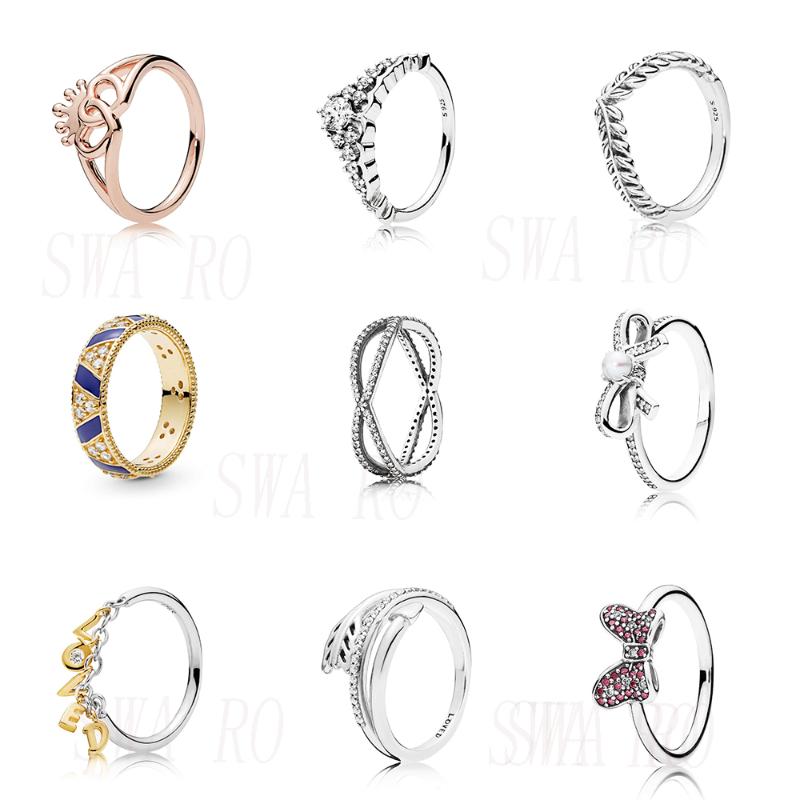 Cluster Rings Fashion Classic S925 Loved Script, Blue Stripes & Stones, Crown Interwined Hearts, Crossing Bands, Delicate Sentiments Ring
