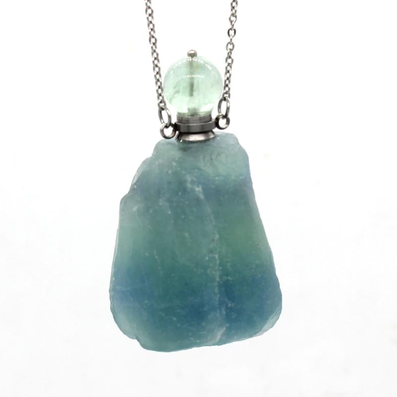 Pendant Necklaces Trendy-beads Silver Plated Natural Fluorite Stone Perfume Bottle Necklace Link Chain Jewelry