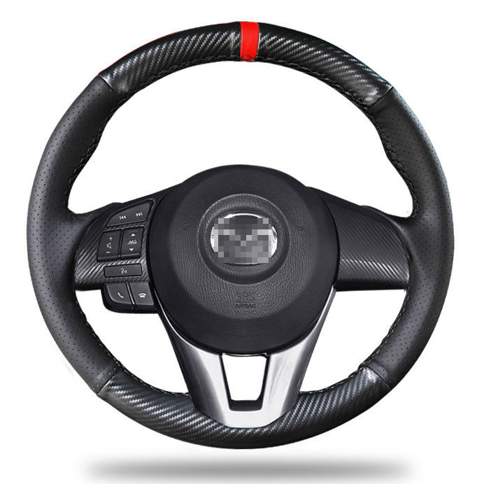For Mazda CX-4 2016-7-Atenza Steering Wheel Cover Carbon Fiber Black leather