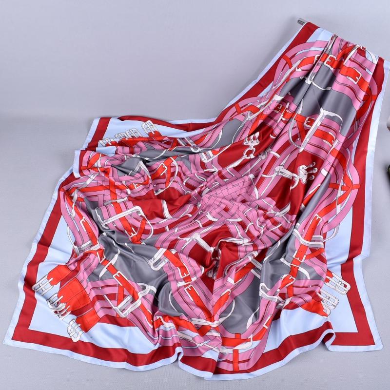 Scarves 100% Twill Silk Scarf Design Belt Print Square Summer Female Foulard Large Shawls Wraps Echarpe 130*130cm