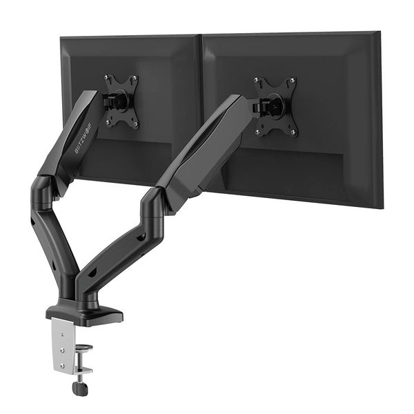 BlitzWolf® BW-MS3 Dual Monitor Stand with Pneumatic Arms, 360° Rotation, +90° to -45° Tilt, 180°Swivel, Adjustable Height and Cable Manageme