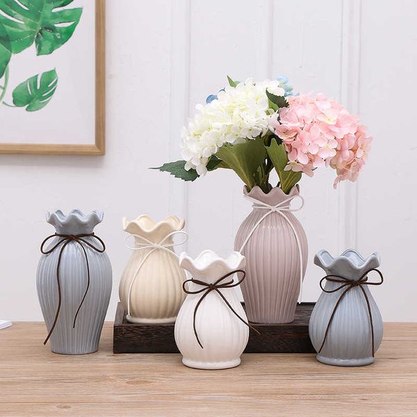 Modern Ceramic Vase White-Blue Porcelain Flower Vases Centerpieces For Weddings Crafts Dry Flowerpot Home Decoration Accessories 210623
