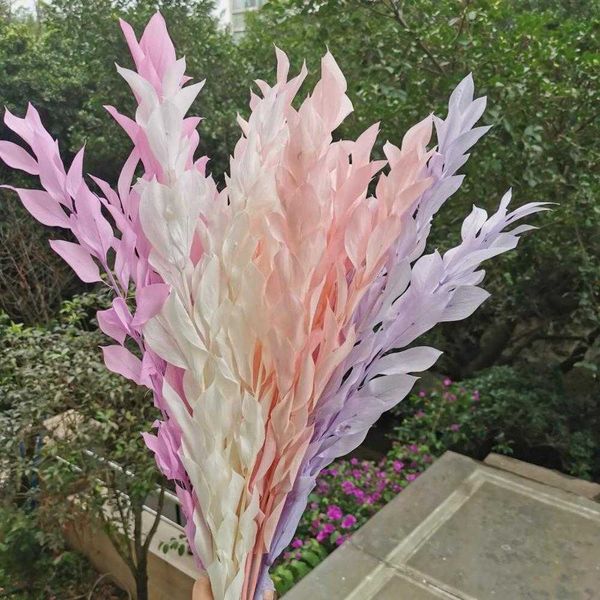 5pcs-40cm,Natural Fresh Preserved Orange Leaf bouquet,Display Eternell Dracaena Flowers branch for Wedding Party Home Decoration 210624