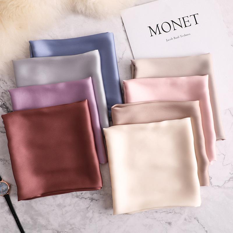 Scarves 2021 Fashion Summer Silk Square Scarf Solid Women Satin Neck Hair Tie Band Soft Beach Hijab Head Female Foulard Free Shiping