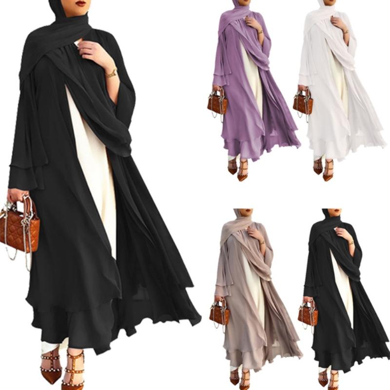 Scarves Muslim Long Sleeve Flowy Maxi Cardigan Islamic Open Front Kimono Belt Abaya Robe