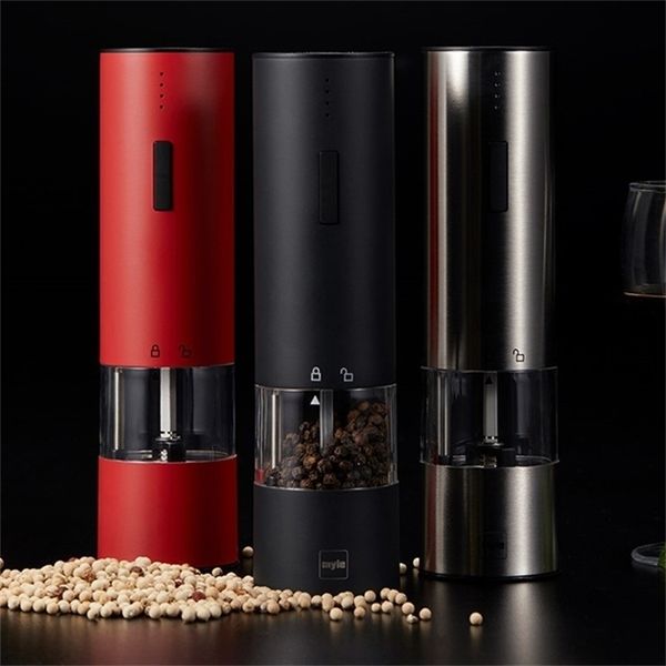 Electric Automatic Mill Pepper and Salt Grinder Spice Grain Mills Porcelain with LED Light Kitchen Tools 210611