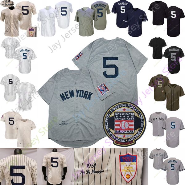 Baseball Joe DiMaggio Retro Jersey 1951 Cream 1939 White Pinstripe Grey Turn Back Fans Hall Of Fame Patch All Stitched Size S-3XL