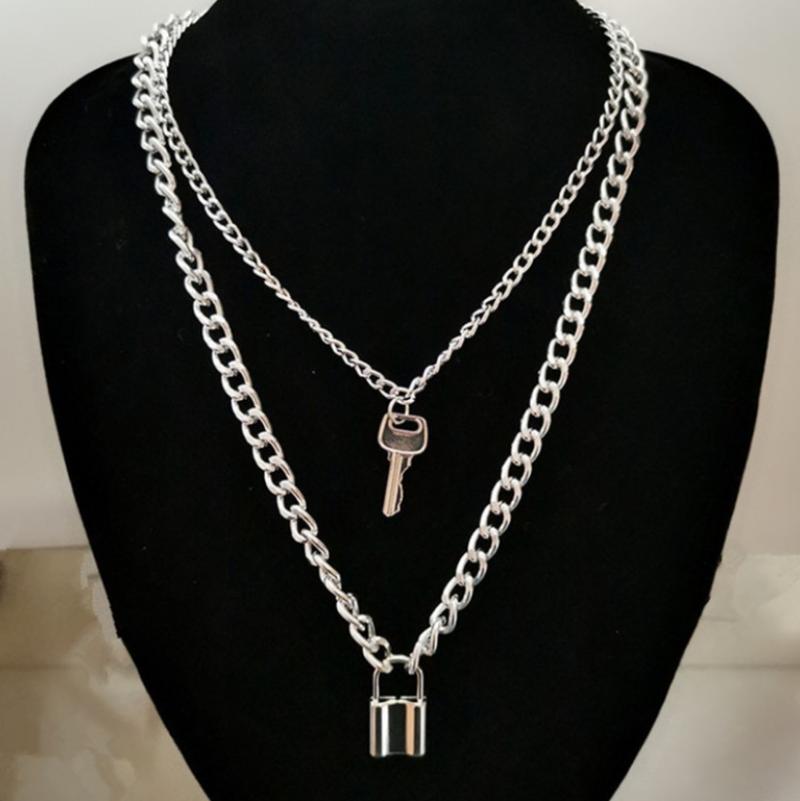 Chokers Lock Chain Necklace With A Padlock Pendants For Women Men Punk Jewelry On The Neck 2021 Grunge Aesthetic Egirl Eboy Accessories