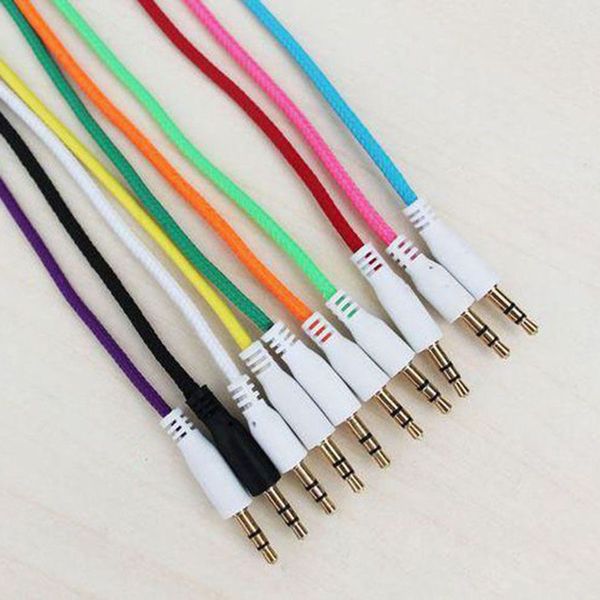 wholesales 300pcs-lot High Quality Candy Color Braided Fabric 3.5 to 3.5 Male to Male Audio Cable be used in PC , phone , mp3 etc