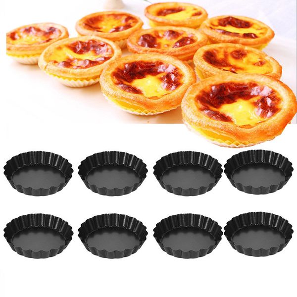 2-4-8 pcs Non-Stick Tart Quiche Flan Molds Pie Pizza Cake Mold Removable Loose Bottom Fluted Heavy Duty Pan Bakeware