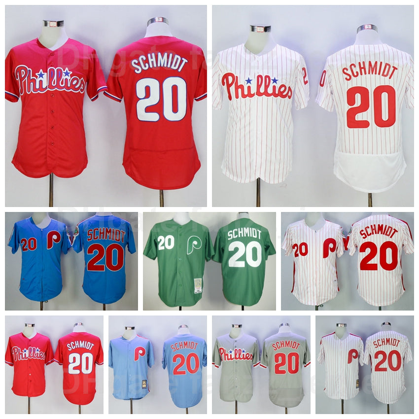 1983 Vintage 20 Mike Schmidt Jersey Retro Baseball Red Blue Grey Green White Pinstripe Team Away Color Flexbase Cool Base Retire Breathable Embroide