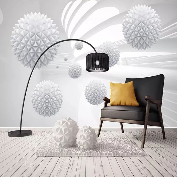 Custom 3D Self Adhesive Wallpaper Solid Ball Geometric Space Mural Background Modern Art Living Room Home Decor Waterproof