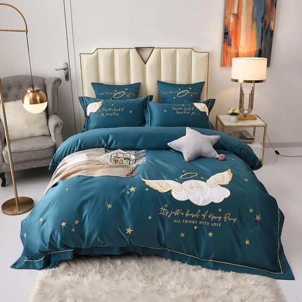 Bedding Sets MI Home Textile Cute Cartoon Quilt Cover Bed Sheet Pillowcase Washed Silk Double Four Piece Set