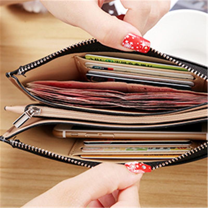 Wallets ALCEVR Purse Women Red-blue-yellow-black-pink-green-purple-coffee Wallet Female PU Leather Long Cellphone Bag Card Holder