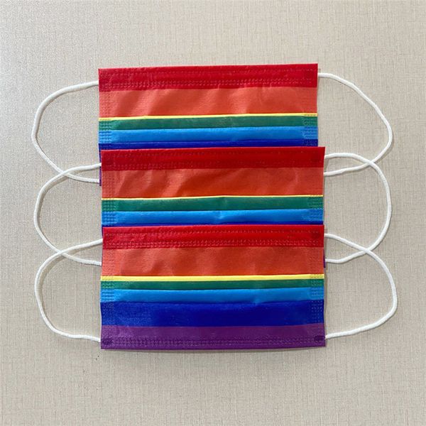 Rainbow Disposable Face Mask Dust-proof Smoke Proof Breathable 3 Layer Protective Masks Fashion Non-woven Color Mouth Masks