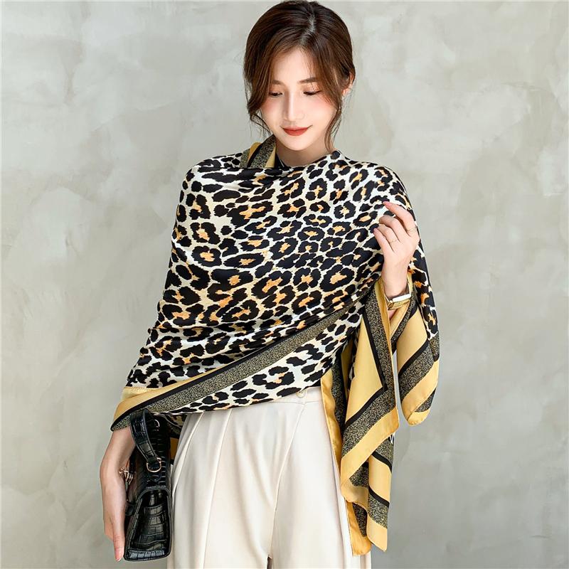Scarves 2021 Silk Leopard Scarf Shawl Luxury Large 180*90cm Headscarves Wrap Hijab Female Hand Bag Bandana Sutumn Spring Echarpe