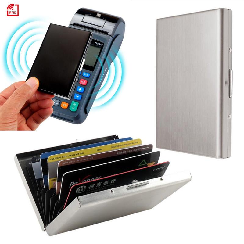 Card Holders Fashion Aluminum Antimagnetic Holder Women Men Metal Cowhide Rfid Business Organizer Purse Wallet