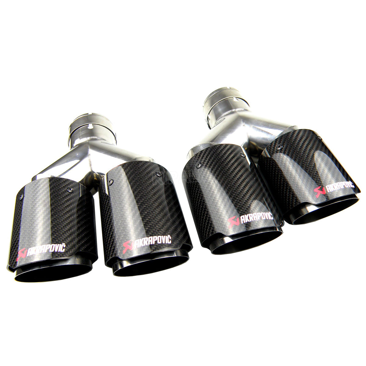 Y Model Car Akrapovic Exhaust Dual PIPES Universal Glossy Carbon Fiber Double Twin End Muffler Tail Tips Outlet 89mm