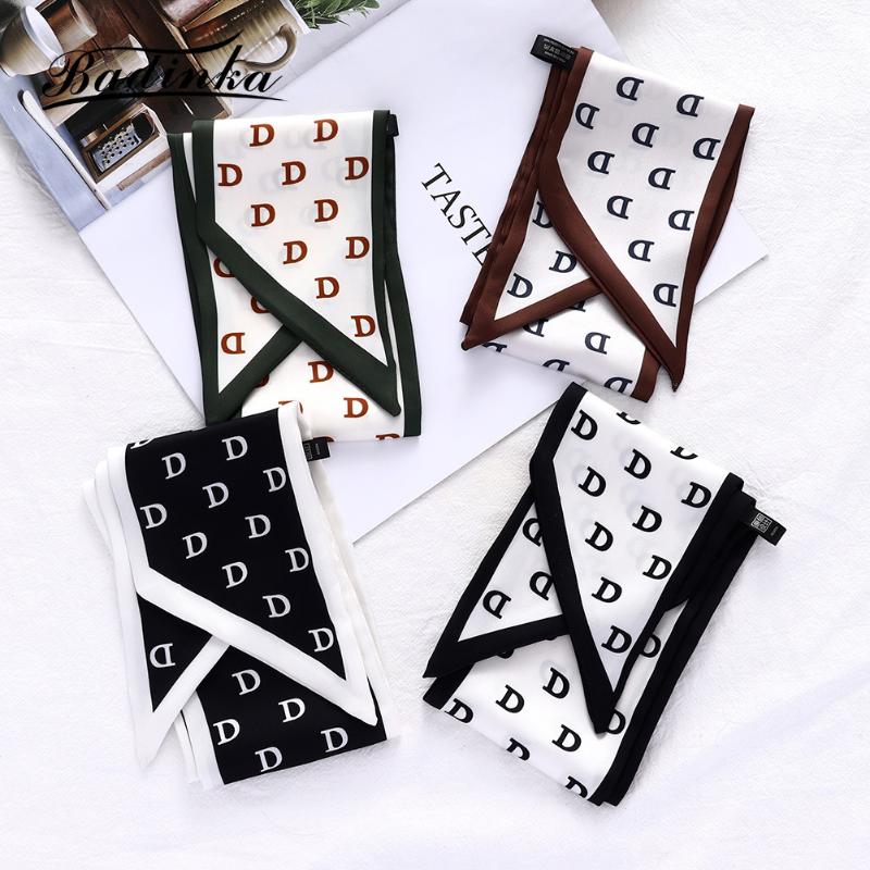 Scarves 2021 Designer D Letter Print Silk Satin Hair Hijab Scarf Headband Women Luxury Purse Bag Handle Scarfs For Ladies Foulards