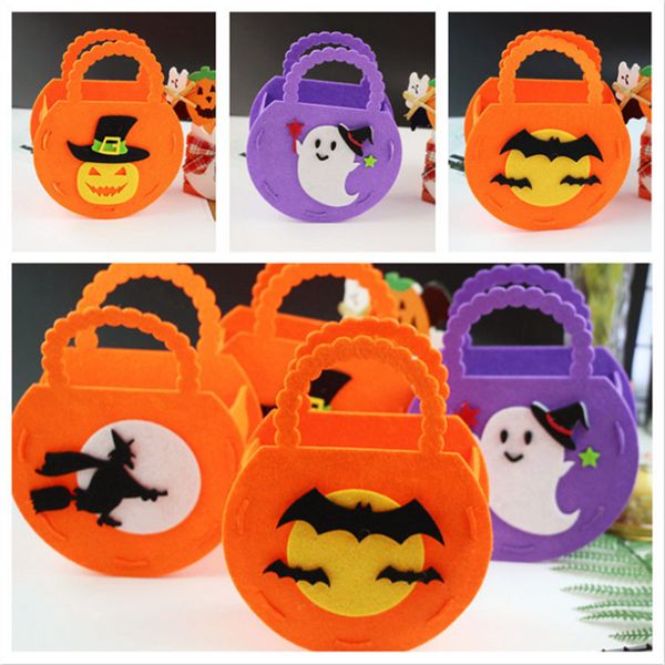 DIY Portable Halloween Candy Bags Present Wrap Pumpkin Bat Ghost Witch Felt Treat Bag Gift Pouches ECO Friendly Goodie Handbags Party Decora