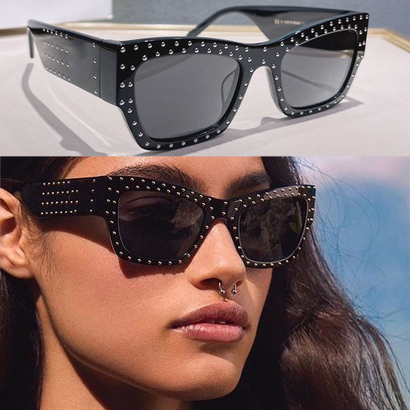 women designer SUNGLASSES 4358 fashion classic cat eye gold silver rivet decoration black frame wide mirror legs casual shopping glasses UV400 prote