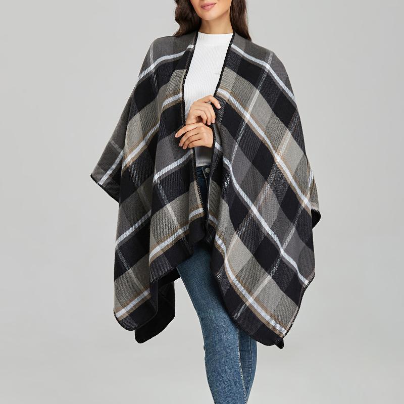 Scarves Fashion Women Shawl Vintage Plaid Print Open Front Soft Comfortable Autumn Winter Cardigan Wrap Poncho Coat Mujer Invierno 2021