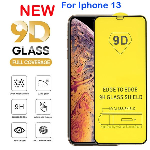9D Full Cover Glue Tempered Glass Protector Phone Screen Protectors For iPhone 13 12 11 Mini X Xs Xr Pro Max 7 8 6 6s Plus SE Samsung Galaxy