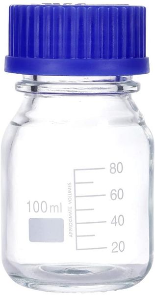 Lab Supplies Reagent Bottle Screw Mouth with Blue Cap Transparent Clear Glass Medical Laboratory Chemistry Equipment