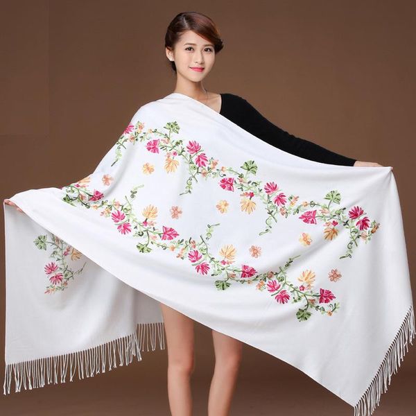 Scarves Fringe Long Mujer Bufanda Embroidery Shawls Women Ethnic Wrap Imitation Cashmere Echarpes With Tassels Muslim Hijab