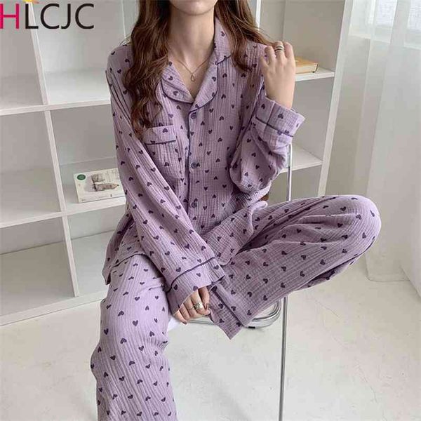 Autumn Winter Sleepwear 2 Pieces Sets For Women&#039;s Cotton Pajamas Turn-down Collar Homewear Large Size Pijama Pyjama Female 210831