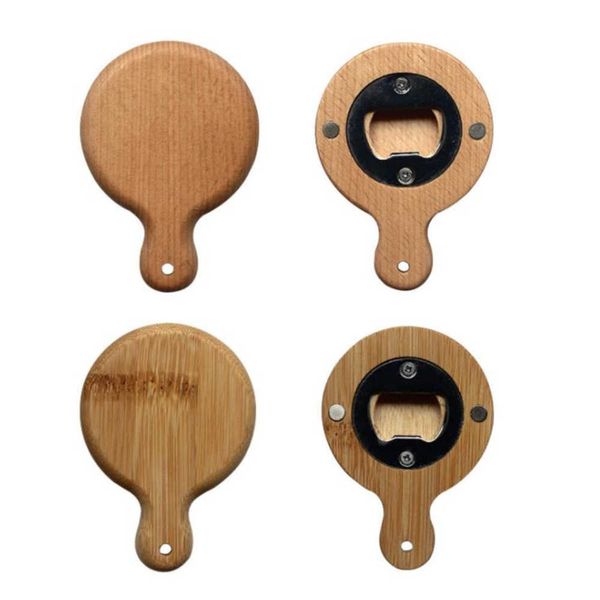 100Pcs Pan Shape Bamboo Wooden Bottle Opener With Handle Coaster Fridge Magnet Decor Beer Bottle Opener Free Engrave