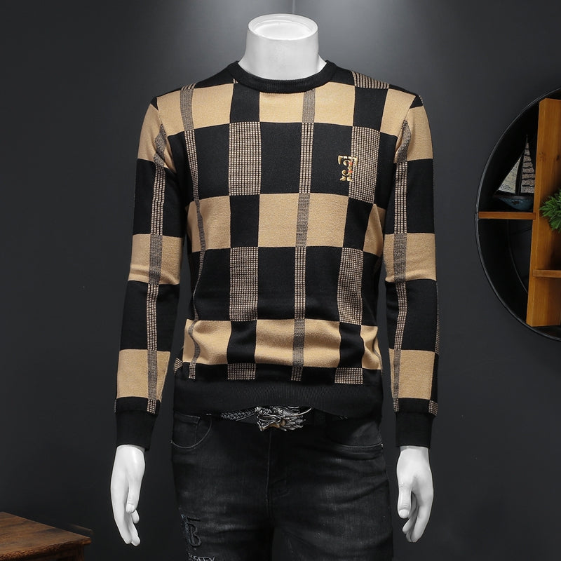 2022 new style mens embroidered printed sweater winter thickened warm knitted top clothes slim casual youth inner base shirt men