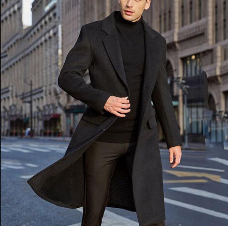 Men&#039;s Trench Coats Winter Men Top Woolen Solid Long Sleeve Jackets Fleece Overcoats Streetwear Fashion Outerwear