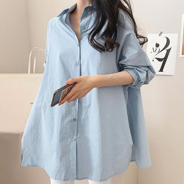 Women&#039;s Blouses & Shirts Women Autumn Blouse 2022 Fashion Lapel Long Sleeve White Asymmetrical Tops Casual Solid Buttons Blusas