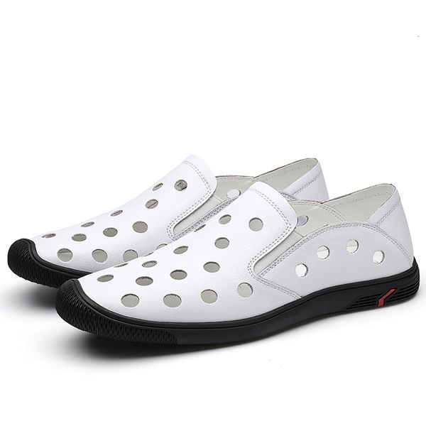 Dress Shoes Casual male leather sandals, casual summer shoes, soft black shoes with breathing holes for men, summer. NCHZ