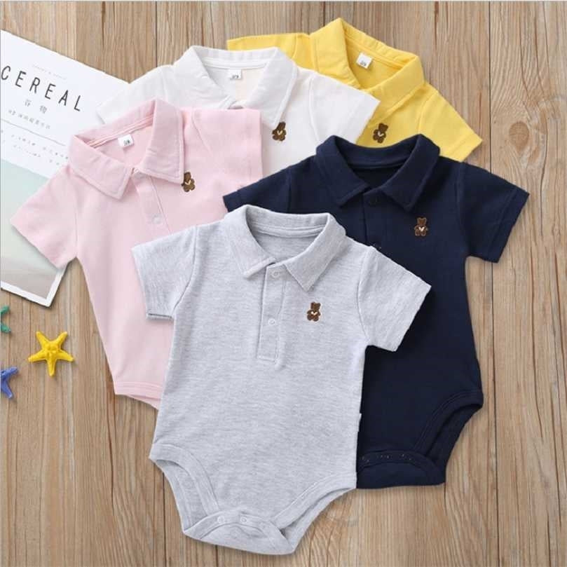 Baby Romper 0-12 Months Summer Solid 3 Colours Polo Infant Boy Girl Clothes jumpsuit born Bebies Roupas 211101