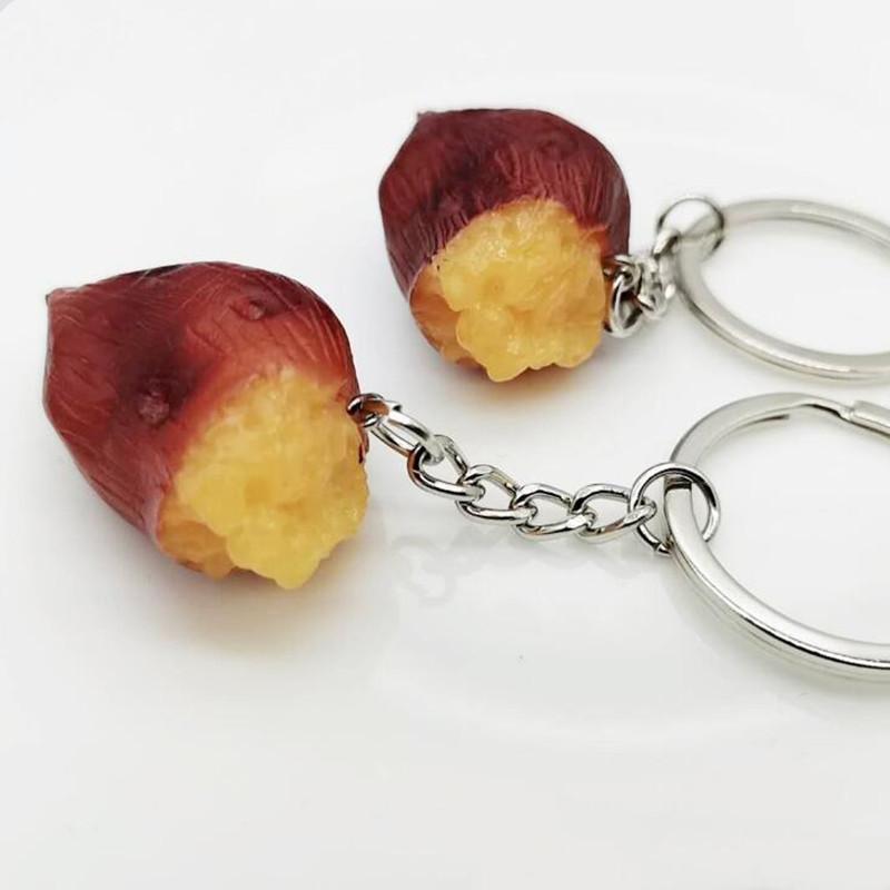 Keychains Fashion Food Style Original DIY Sweet Potato Key Chains Resin Bags Cars Rings One Piece Y15799