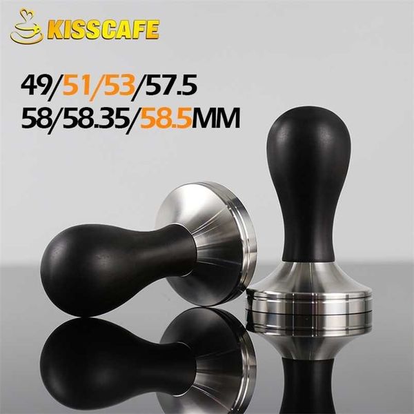 41-49-51-53-57.5-58-58.35mm African Black Wood Tamper Coffee Powder Hammer with 304 Stainless Steel Base Accessories 211008